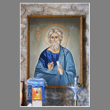 Икона Святого Андрея Первозванного в интерьере храма во имя Иверской Иконы Божией Матери в Феодосии