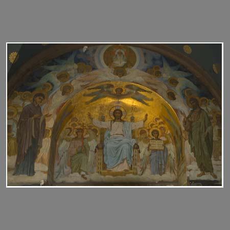 Ново-Афонский храм. Фрагмент мозаичной росписи над входом в нижний придел храма.